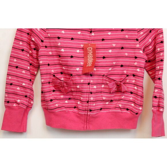 NEW 2007 Gymboree Tres Chic Striped Heart Hoodie sz 7 Zip up Bows Pink Jacket - Picture 4 of 8